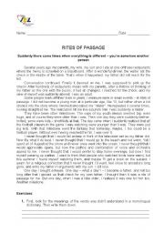 English Worksheet: Rites of passage