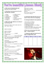 English Worksheet: You�re beautiful by James Blunt