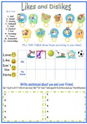 English Worksheet: likes and dislikes (using sports vocabulary)