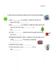 English Worksheet: HOLIDAYS AND MONTHS