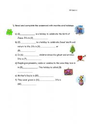 English worksheet: HOLIDAYS AND MONTHS