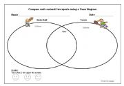 English Worksheet: Compare and contrast sports venn diagram