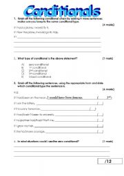 English Worksheet: Conditionals Test