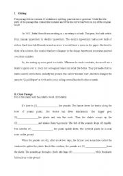 English Worksheet: Editing and Cloze Passage