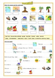 English Worksheet: HAWAII ,   THERE IS / THERE ARE  ,  LANDSCAPE VOC.