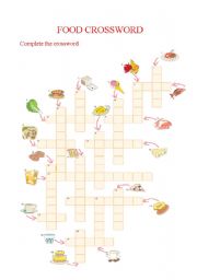 English Worksheet: food crossword