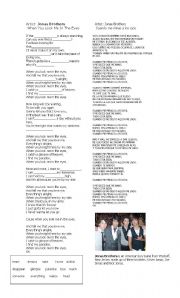 English Worksheet: Nice song:  when you look me in the eyes (jonas brothers)