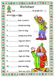 English Worksheet: pronoun his & her