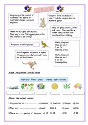 English Worksheet: ANIMAL SERIES - 2  ;  KANGROOS , SIMPLE PRESENT , 