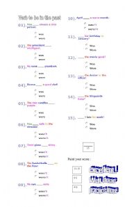 English worksheet: multiple choice verb to be in the past