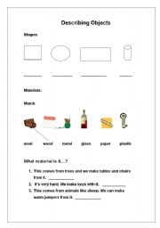 English worksheet: Describing Objects