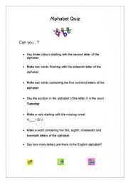 English worksheet: Fun Alphabet quiz