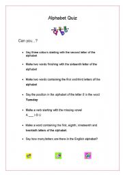 English Worksheet: Fun Alphabet quiz