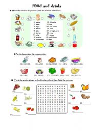 English Worksheet: FOOD and DRINKS (40 words) vocabulary