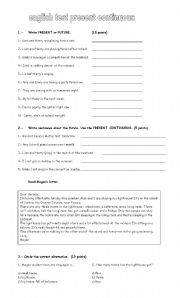 English Worksheet: english test present continuous