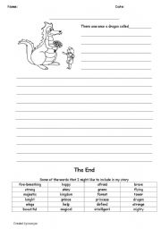 English worksheet: colour and write dragon story 