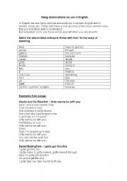 English Worksheet: Common slang abbreviations (ain�t / gonna / wannna)