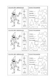 English Worksheet: Shapes, colours and Numbers for elementary