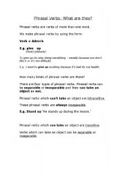 English Worksheet: Transitive, Intransitive Seperable & Inseperable Phrasal Verbs