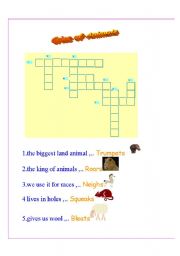 English Worksheet: cries of animals  & animals and their young ones crossword