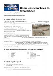 English Worksheet: Homeless Man Tries to Steal Sheep