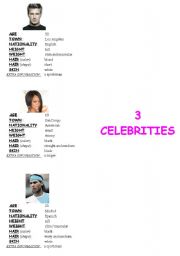 English worksheet: 3 celebrities