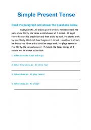 English worksheet: simple present tense