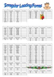 English Worksheet: IRREGULAR LEADING FORMS