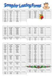 English Worksheet: IRREGULAR LEADING FORMS