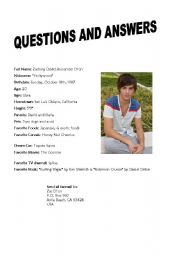 English worksheet: Zack Efron Interview 