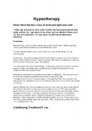 English worksheet: Reading Comprehension. Hypnotherapy Text