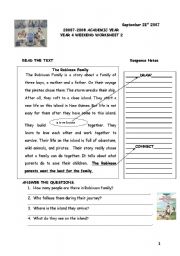 English Worksheet: story : simple present tense robinson family
