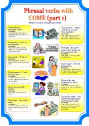 English Worksheet: Phrasal verbs with COME (part1)