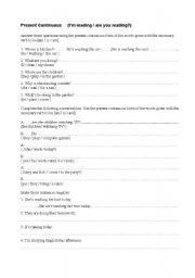 English worksheet: Present continuous exercises