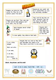 English Worksheet: ANIMAL  SERIES-3 , PENGUINS , SIMPLE  PRESENT