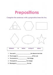 English worksheet: prepositions for kids