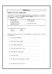 English Worksheet: simple present tense negative  form