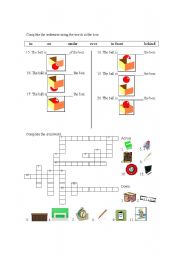 English worksheet: Prepositions and classroom objects