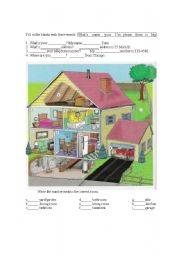 English Worksheet: Rooms in the House/Greetings