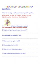 English Worksheet: REPORTED QUESTIONS: Wh QUESTIONS