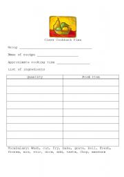 English worksheet: Class Cookbook Planning Sheet