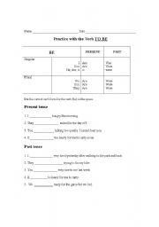 English worksheet: Practice with the verb: TO BE