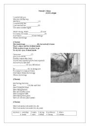 English worksheet: Song Nobodys home