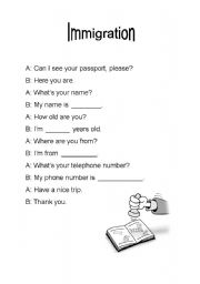 English Worksheet: Immigration Dialogue
