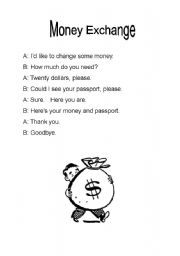 English Worksheet: Money Exchange Dialogue