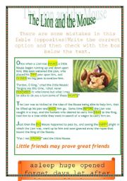 English Worksheet: The lion and the mouse - story and lots of activities!