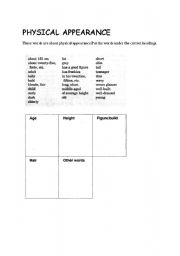 English worksheet: physical appearance