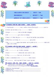 English Worksheet: Modals : easy exercises about  must  ,mustnt and neednt 