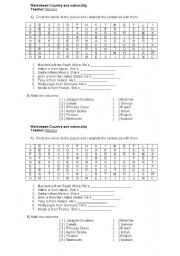 English worksheet: Worksheet: Country and nationality