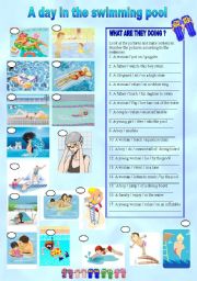 English Worksheet: A day in the swimming pool (present progressive)